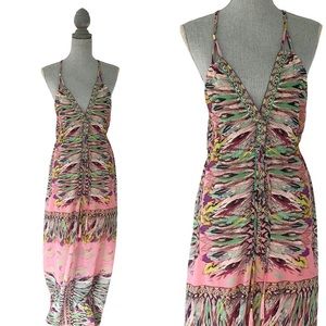 Hale Bob Feather Halter Maxi Dress